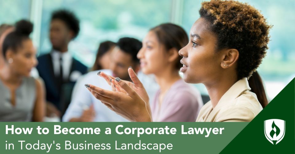 A corporate lawyer meets with a team of business leaders