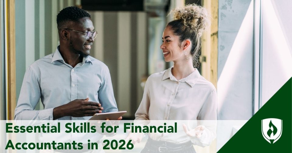 financial accountant header A financial accountant talks with a colleague