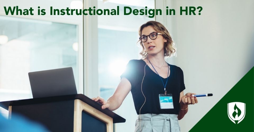 instructional design in HR header An instructional designer presents to a group of employees.