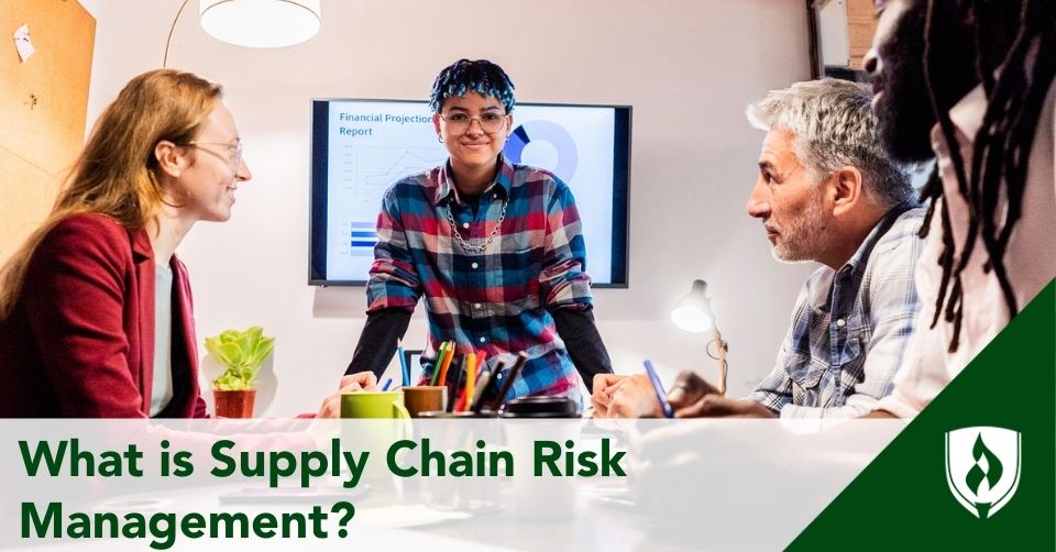 supply chain risk mgmt header A supply chain logistician meets with their team