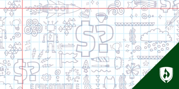 Sketchpad showing a dollar sign and a question mark surrounded by doodles.