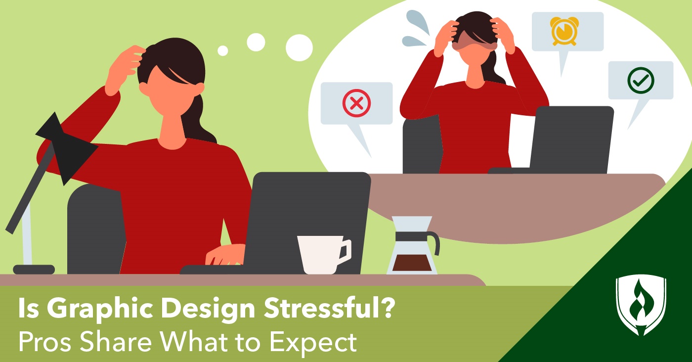 ilustration of a student imaging being stressed with deadlines and feedback as a graphic designer