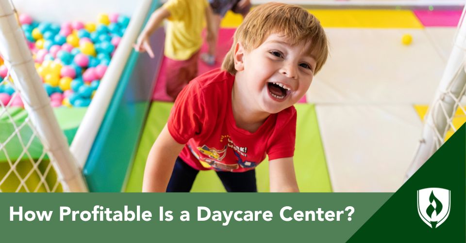 how profitable is a daycare center header A laughing child climbs an indoor play structure