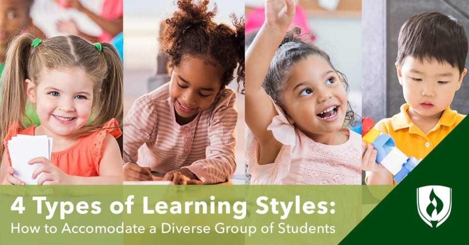 Split panel image of four young students representing different learning styles.