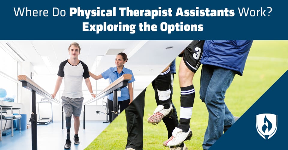 split image showing two physical therapist assistant scenes