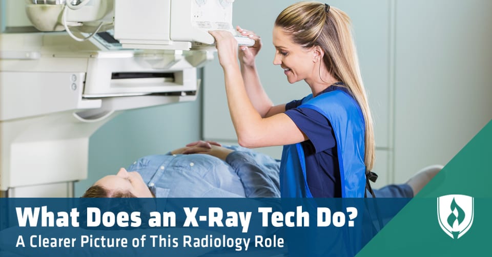 x ray tech preparing patient