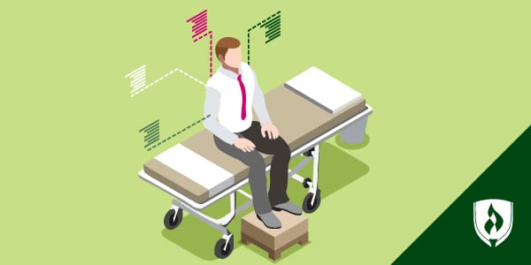 Illustration of a patient sitting on a doctor's table.