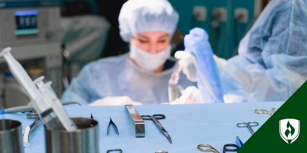 surgical instruments on a table during a surgical procedure