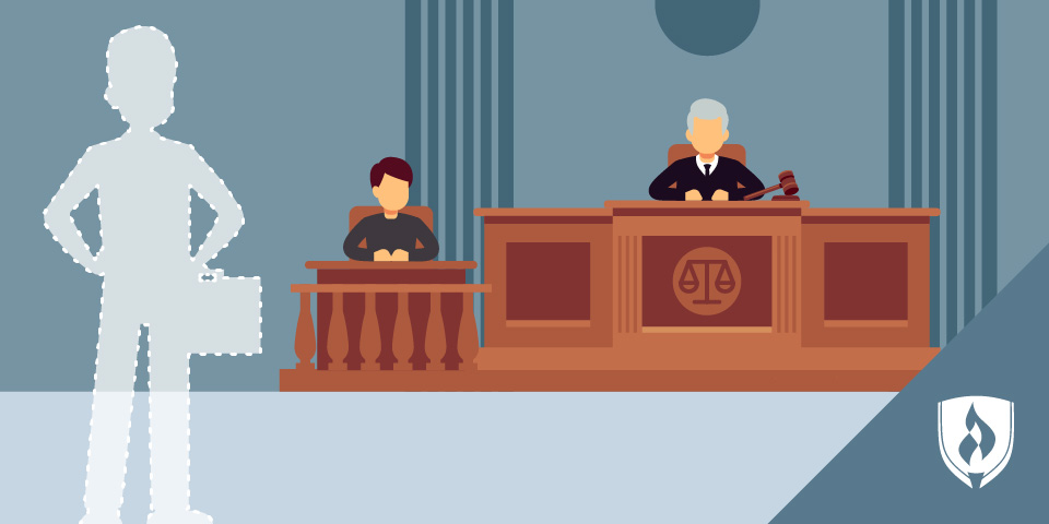 silhouette of professional in court room