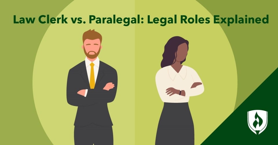 illustration of two law professionals representing law clerk vs paralegal