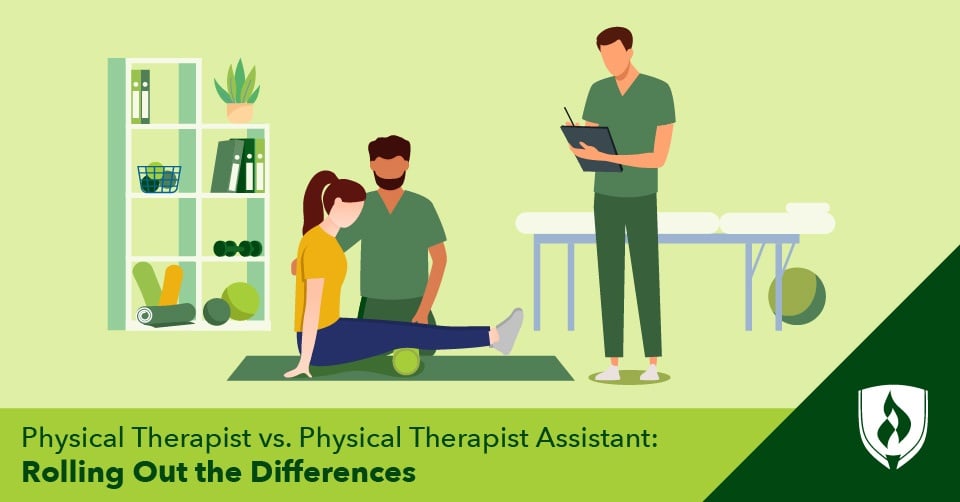 illustration of a a pt and pta working with a patient representing pt vs pta