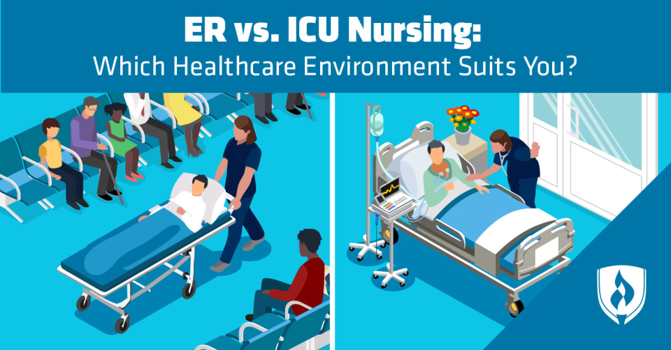 split screen showing the two healthcare environments