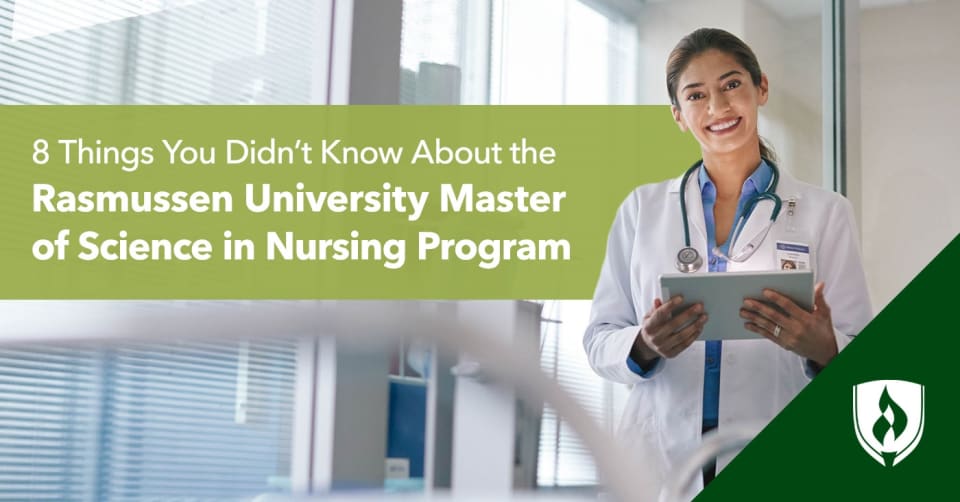 nurse standing with a white coat and a tablet representing rasmussen msn programs