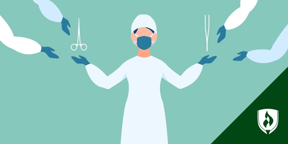 illustration of a surgeon being handed surgical tools