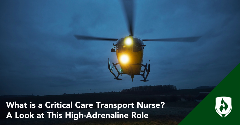 A critical care transport helicopter starts landing Get answers to all your questions about critical care transport nursing, from education requirements to certifications, salary, professional organizations and more. an evening sky