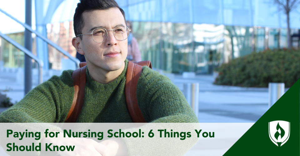 A prospective nursing student in a green sweater contemplates how he will pay for nursing school