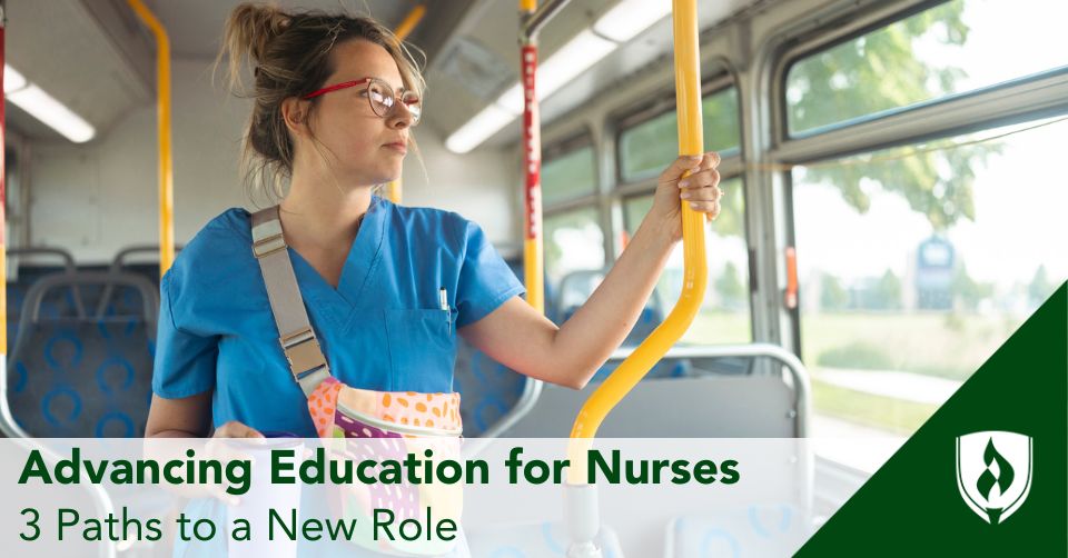 A nurse rides the bus