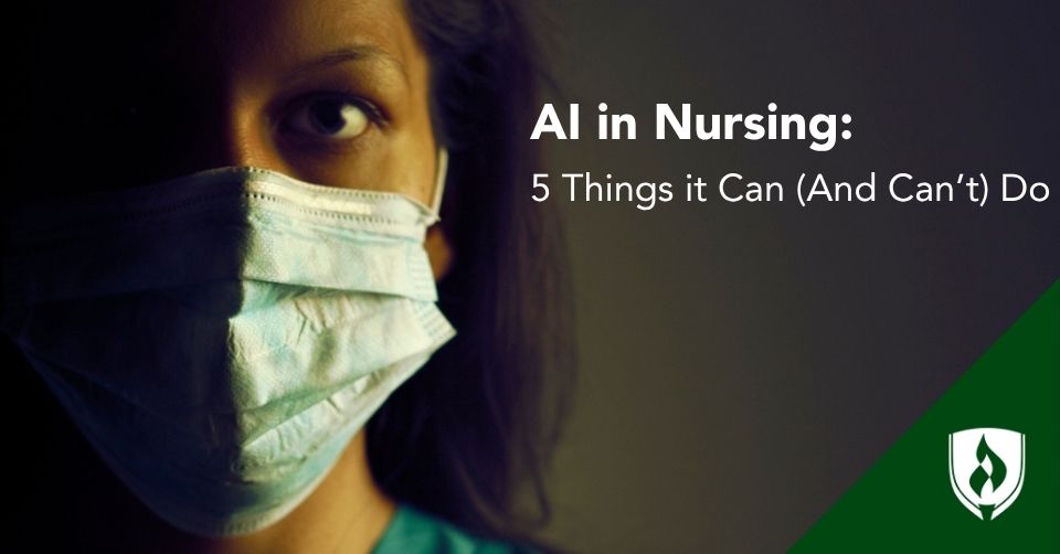 A nurse in a face mask looks closely at the camera