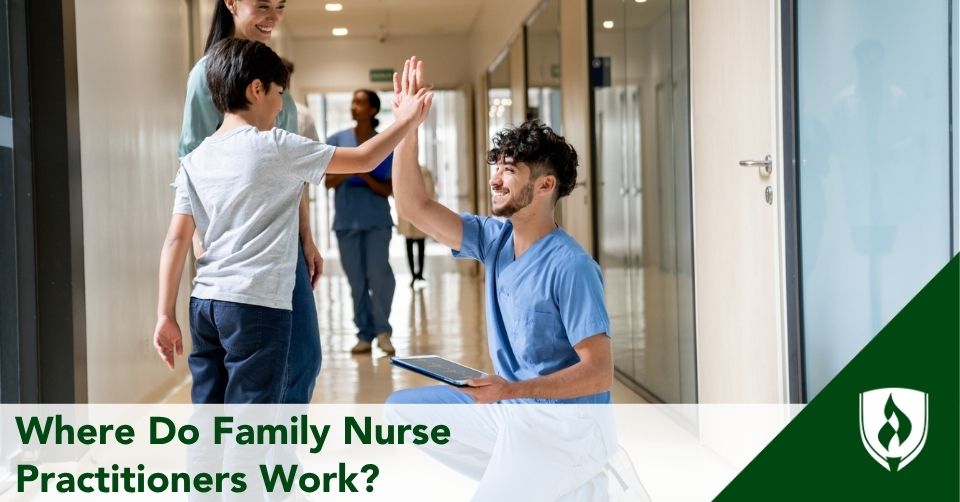 An FNP high fives a child outside the examination room