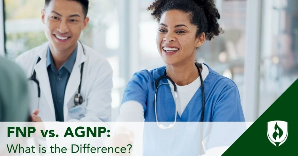 FNP vs AGNP header An FNP and AGNP meet with their clinical director