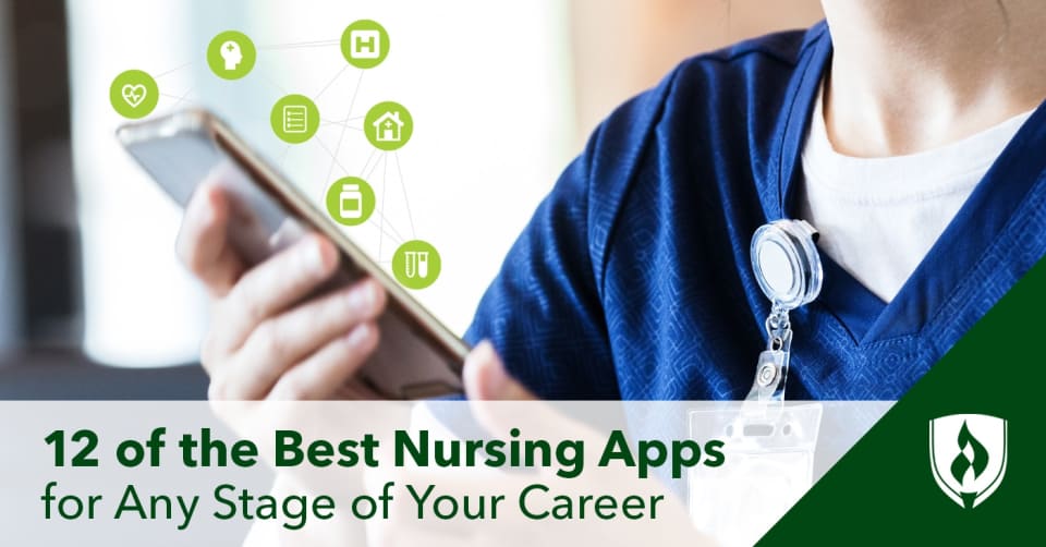 nurse using tablet with loaded with different apps