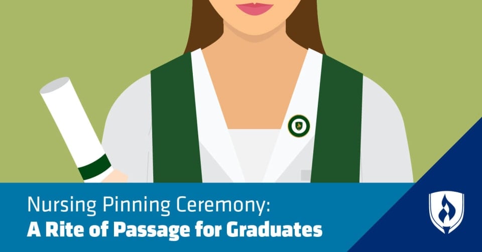 illustrated female nurse with diploma and nursing pin