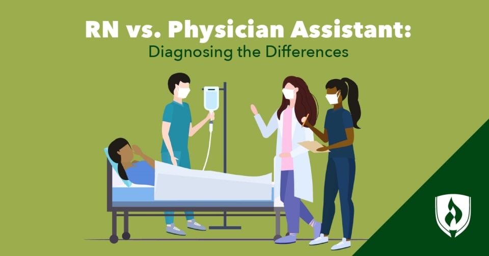 illustration of nurses and physician assistants working together representing RN vs PA 