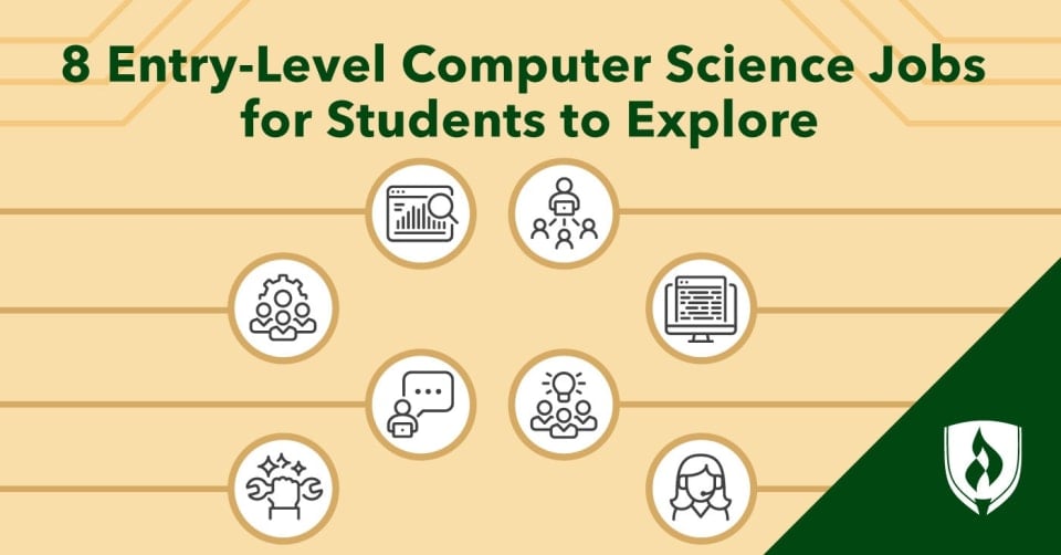 illustration of entry level computer science job icons 