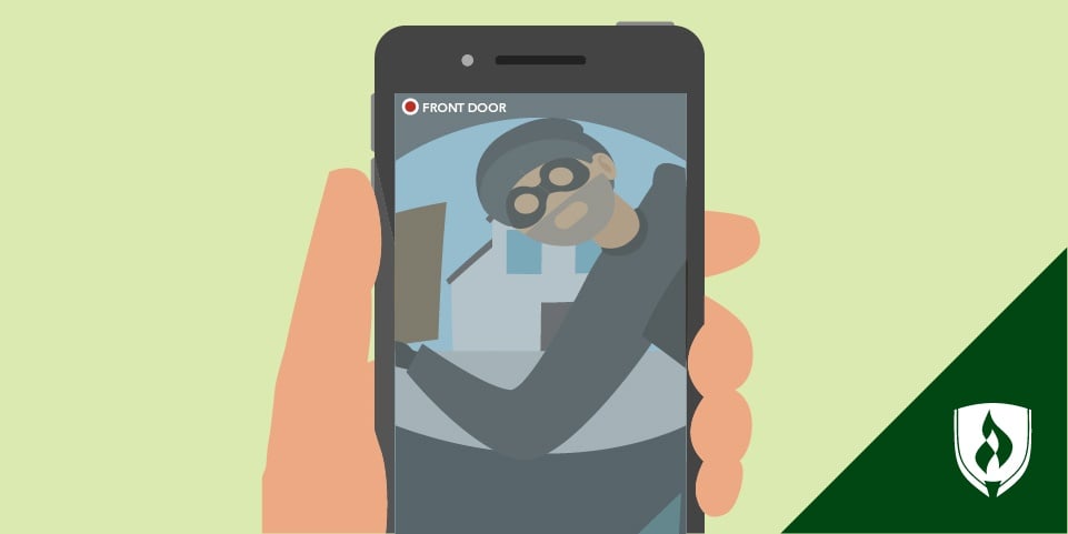 illustration of an iphone security app camera with a robber in the frame