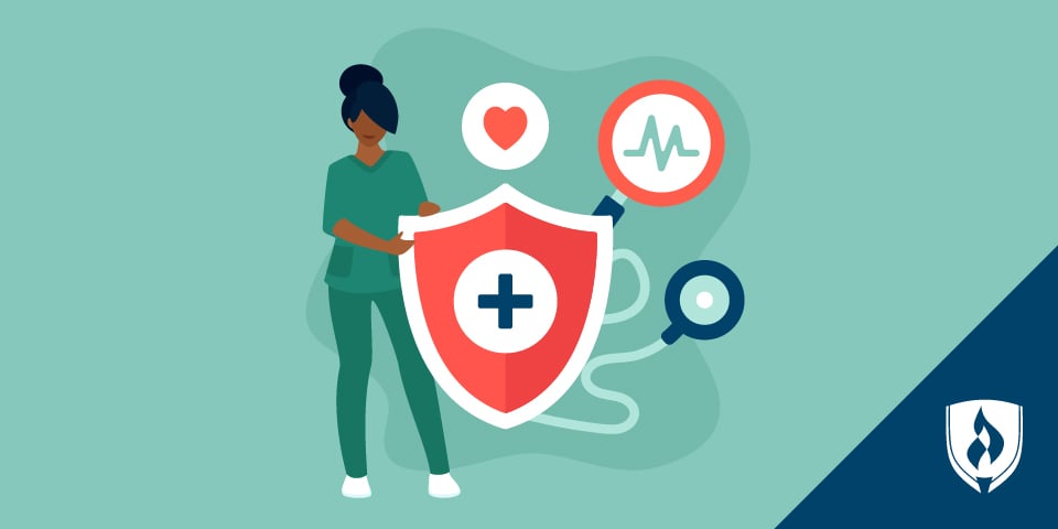 illustration of woman with healthcare icons