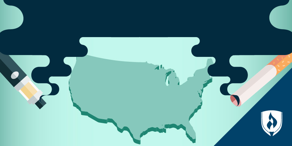 illustration of united states with a vape pen and a cigarette