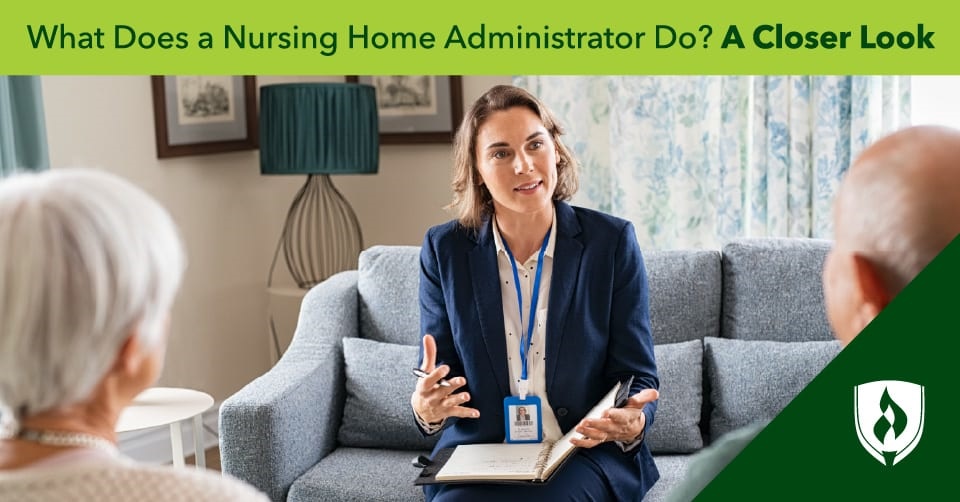 photo of a nursing home administrator speaking with potiental residents representing what does a nursing home administrator do