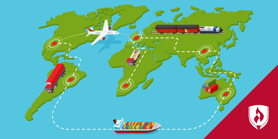 shipping vehicles on a world map