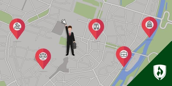 illustration of a paralegal standing on a map