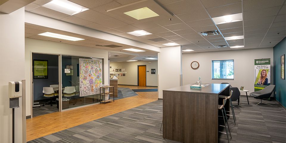 Visit the comfortable student lounge at the Rasmussen University St. Cloud campus.